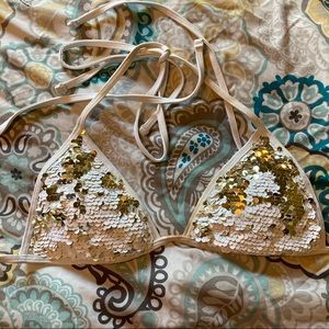 Gold or White Sequin Color Triangle Bikini Top